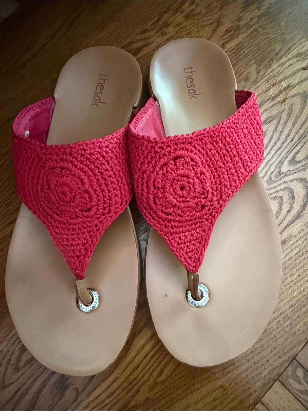 The Sak Coral-Red Crochet Thong Sandals